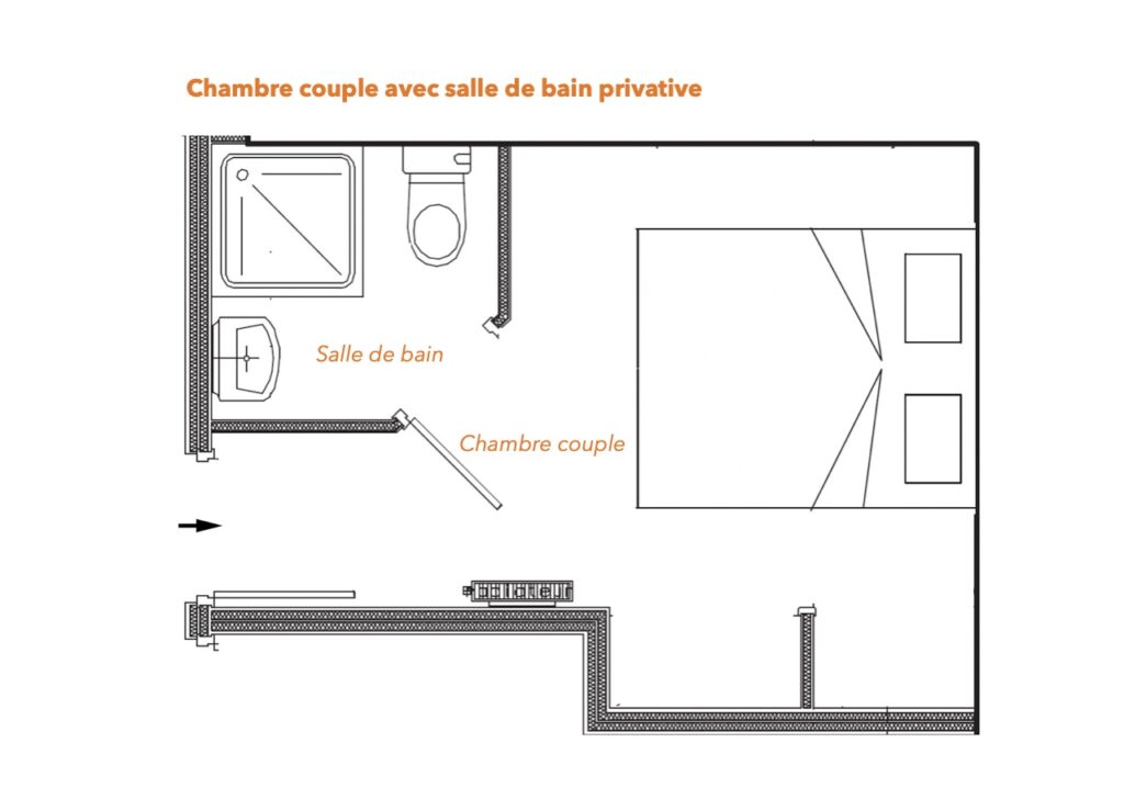 Gite de La Jarjatte, plan de chambre couple