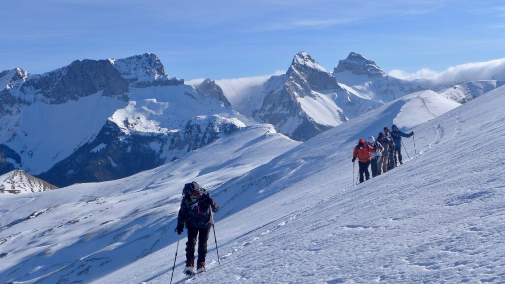 Raquettes à Lus la Croix-Haute sur les alpages du col de La Croix